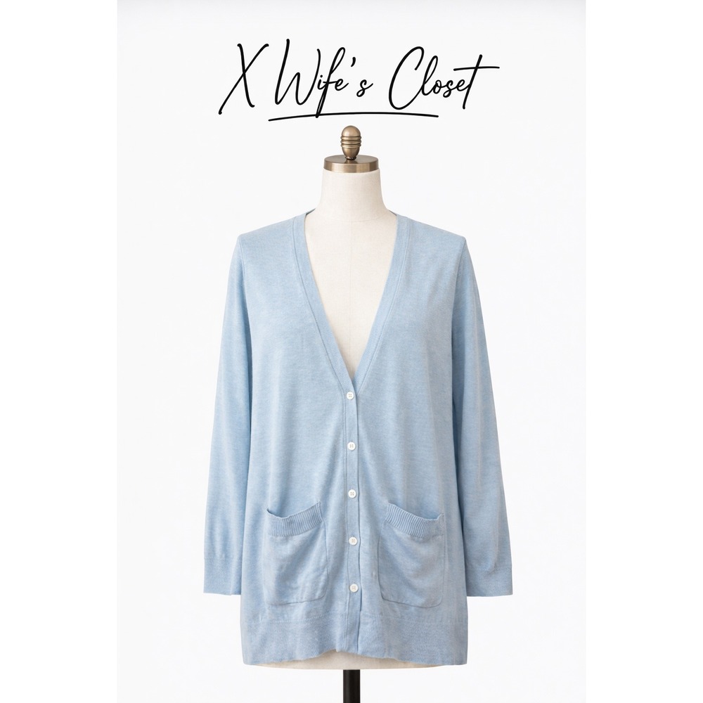 Banana Republic Cardigan Light Blue Longline Ribbed‎ V-Neck Button Sweater XL